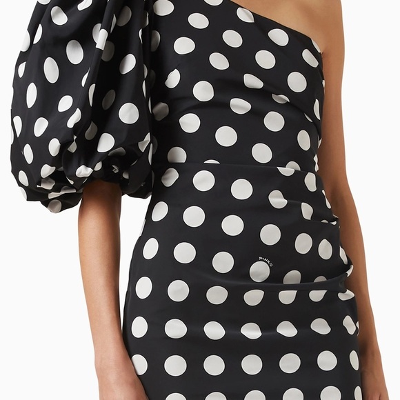 Pinko Classic Pin Up One Shoulder Black White Polka-dots Mini Dress Size 1 - Picture 2 of 14